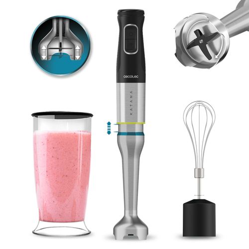 Cecotec Katana TotalDestroy 1200XL Cream Hand Blender, 1200 W, 21 vitesses et Turbo, 4 lames en titane noir, capot anti-éclaboussures, pied extra-long, gobelet de 800 ml.