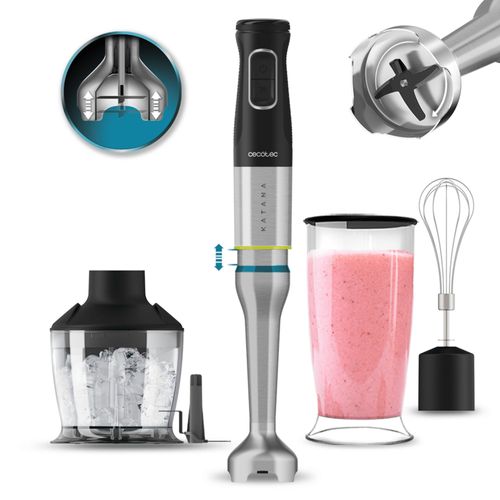 Cecotec Katana TotalDestroy 1200XL Mixeur plongeant crème et broyage, 1200 W, 21 vitesses et Turbo, 4 lames en titane noir, capot anti-éclaboussures, pied extra-long, gobelet de 800 ml