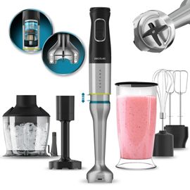 Cecotec Katana TotalDestroy 1500XL PerfectCream&Crush Hand Blender, 1500 W, 21 vitesses et Turbo, 4 lames en titane noir, capot anti-éclaboussures, pied extra-long, kit d'accessoires.