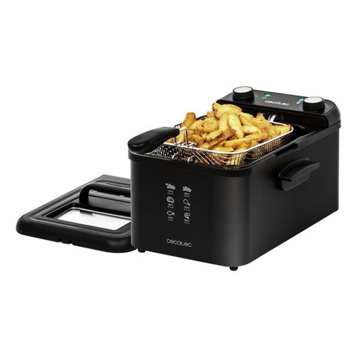 Cecotec Friteuse Électrique CleanFry Infinity 3000 Black. 3 L, Jusqu¿à 190 ºC, Minuterie 30 minutes, Cuve Émaillée qui convient pour un nettoyage dans le Lave-vaisselle, Filtre OilCleaner, 2400 W.