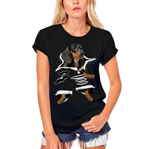 Femme Tee-Shirt Bio Chien Teckel - Dachshund Dog - T-Shirt Graphique Éco-Responsable Vintage Cadeau Nouveauté