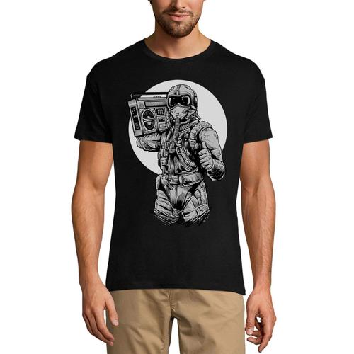 Homme Tee-Shirt Pilote De Chasse Boombox Sur L'épaule Musique - Pilot Fighter Boombox On Shoulder Music - T-Shirt Graphique Éco-Responsable Vintage Cadeau Nouveauté