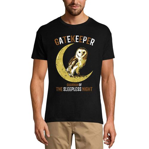 Homme Tee-Shirt Gardien De La Porte Du Hibou - Gardien De La Nuit Blanche - Owl Gatekeeper - Guardian Of The Sleepless Nigh - T-Shirt Graphique Éco-Responsable Vintage Cadeau Nouveauté