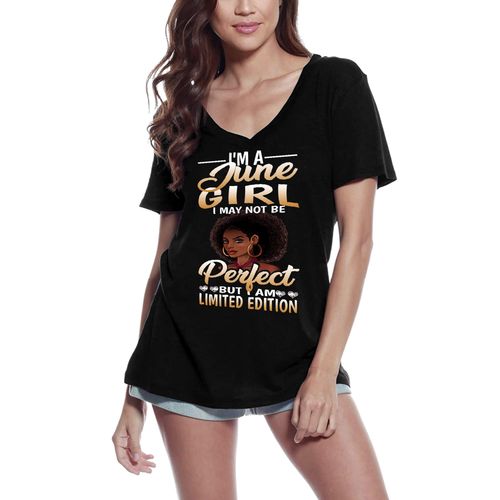Femme Tee-Shirt Col V June Girl - Nouveauté En Édition Limitée - June Girl - Limited Editions Novelty - T-Shirt Graphique Éco-Responsable Vintage Cadeau Nouveauté