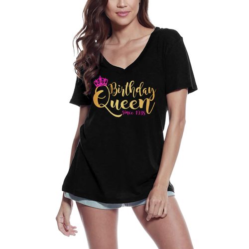 Femme Tee-Shirt Col V - Birthday Queen Since 1938 Year - Crown 82nd - 82 Ans T-Shirt Graphique Idée Cadeau 82e Anniversaire Vintage Année 1942 Nouveauté