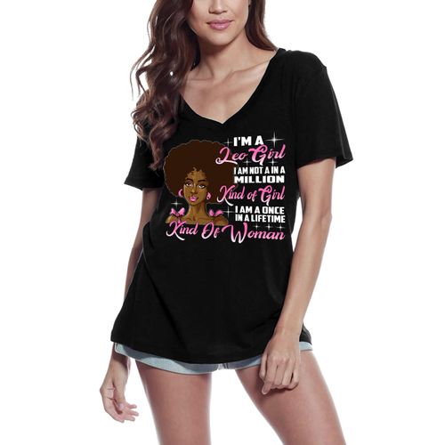 Femme Tee-Shirt Col V Je Suis Une Fille Lion Une Fois Dans Une Vie Le Genre De Femme - I'm A Leo Girl Once In A Lifetime Kind Of Women - T-Shirt Graphique Éco-Responsable Vintage Cadeau Nouveauté