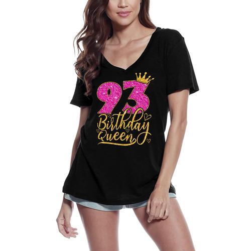 Femme Tee-Shirt Col V Chemise De Reine Du 93e Anniversaire Pour Femmes - 93rd Birthday Queen Shirt For Ladies - 93 Ans T-Shirt Graphique Idée Cadeau 93e Anniversaire Vintage Année 1931 Nouveauté