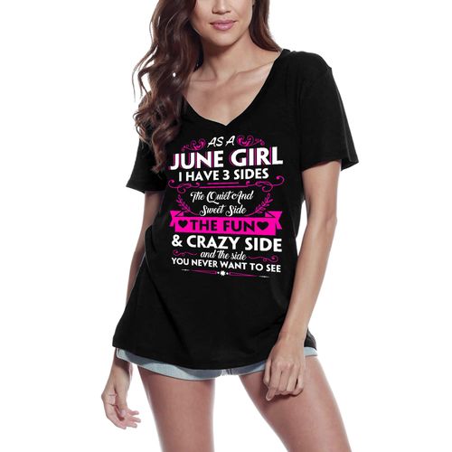 Femme Tee-Shirt Col V Chemise D'anniversaire Pour Fille De Juin - June Girl Birthday Shirt For Girls - T-Shirt Graphique Éco-Responsable Vintage Cadeau Nouveauté