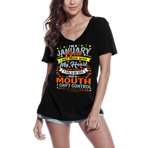 Femme Tee-Shirt Col V Je Suis La Fille De Janvier - I'm January Girl - T-Shirt Graphique Éco-Responsable Vintage Cadeau Nouveauté