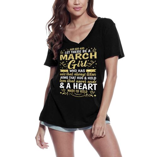 Femme Tee-Shirt Col V March Girl Heart Made Of Gold T-Shirt Graphique Éco-Responsable Vintage Cadeau Nouveauté