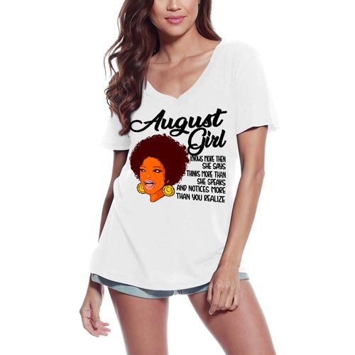 Femme Tee-Shirt Col V August Girl - Chemise D'anniversaire Pour Les Femmes - August Girl - Birthday Shirt For Ladies - T-Shirt Graphique Éco-Responsable Vintage Cadeau Nouveauté