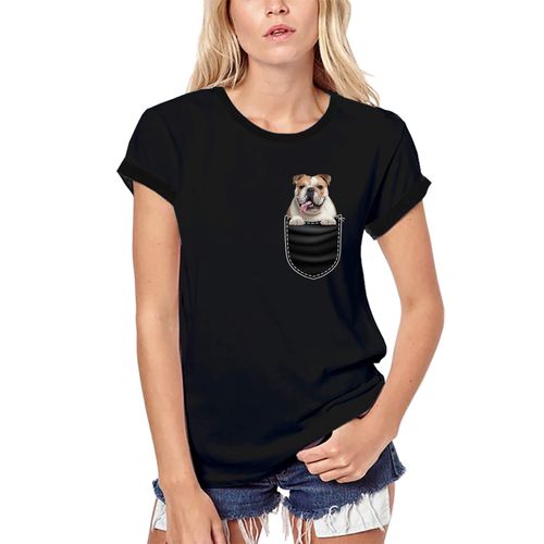 Femme Tee-Shirt Bio Un Bulldog Anglais Dans Votre Poche - English Bulldog In Your Pocket - T-Shirt Graphique Éco-Responsable Vintage Cadeau Nouveauté