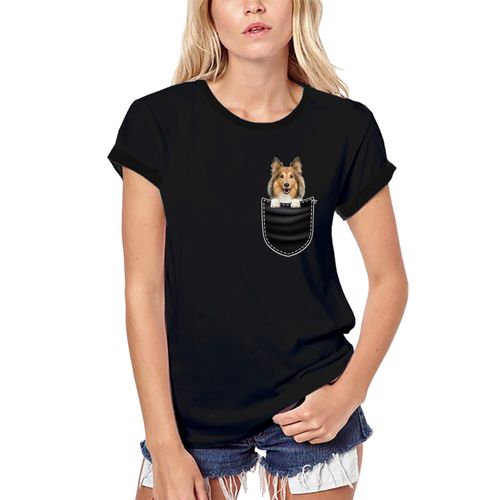 Femme Tee-Shirt Bio Un Rough Collie Dans Votre Poche - Rough Collie In Your Pocket - T-Shirt Graphique Éco-Responsable Vintage Cadeau Nouveauté