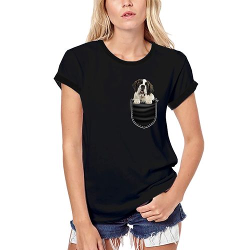 Femme Tee-Shirt Bio Le Saint-Bernard Dans Votre Poche - Saint Bernard In Your Pocket - T-Shirt Graphique Éco-Responsable Vintage Cadeau Nouveauté
