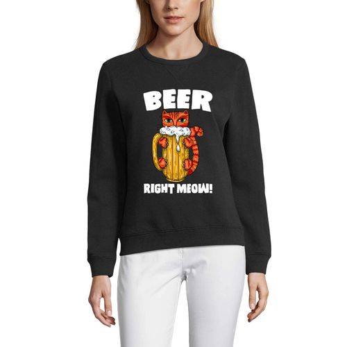 Femme Sweat-Shirt Imprimé Graphique Bière Droit Miaou - Chaton Drôle Chat - Beer Right Meow - Kitten Funny Cat - Sweatshirt Éco-Responsable Vintage Cadeau Nouveauté