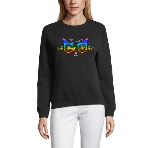 Femme Sweat-Shirt Imprimé Graphique Vélo Chat Arc-En-Ciel - Nouveauté Chaton - Cat Bicycle Rainbow - Kitten Novelty - Sweatshirt Éco-Responsable Vintage Cadeau Nouveauté