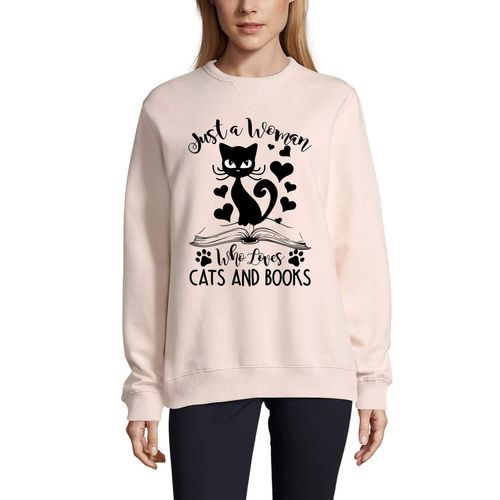 Femme Sweat-Shirt Imprimé Graphique Juste Une Femme Qui Aime Les Chats Et Les Livres - Joli Chat - Just A Woman Who Loves Cat And Books - Cute Cat - Sweatshirt Éco-Responsable Vintage Cadeau Nouveauté