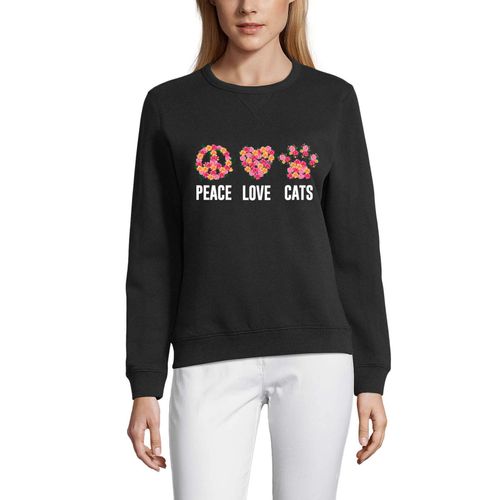 Femme Sweat-Shirt Imprimé Graphique Peace Love Cats - Love Cat Paws - Cute Sully Sweatshirt Éco-Responsable Vintage Cadeau Nouveauté