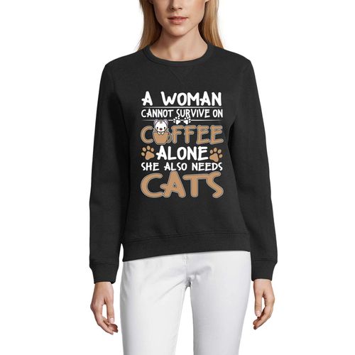 Femme Sweat-Shirt Imprimé Graphique - She Also Needs Cats - Cute Cat In Cup Of Coffee - Sweatshirt Éco-Responsable Vintage Cadeau Nouveauté