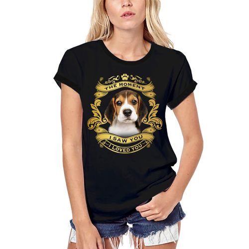 Femme Tee-Shirt Bio Chien Beagle - Moment I Saw You I Loved You Chiot - Beagle Dog - Moment I Saw You I Loved You Puppy - T-Shirt Graphique Éco-Responsable Vintage Cadeau Nouveauté