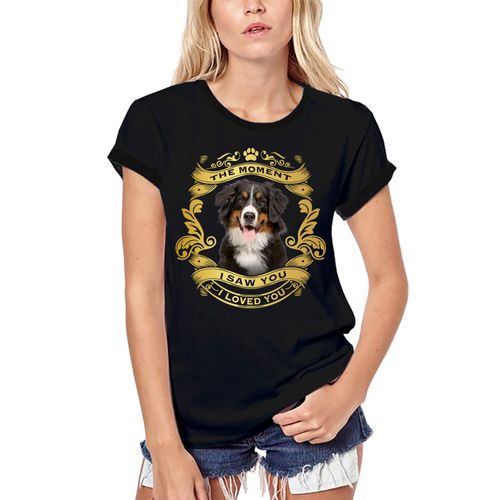 Femme Tee-Shirt Bio - Bernese Mountain Dog - Moment I Saw You I Loved You Puppy - T-Shirt Graphique Éco-Responsable Vintage Cadeau Nouveauté