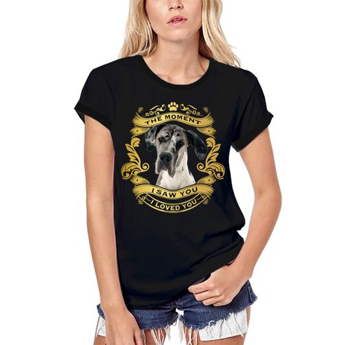 Femme Tee-Shirt Bio Chien Dogue Allemand - Dès Que Je T'ai Vu Je T'ai Aimé Chiot - Great Dane Dog - Moment I Saw You I Loved You Puppy - T-Shirt Graphique Éco-Responsable Vintage Cadeau Nouveauté