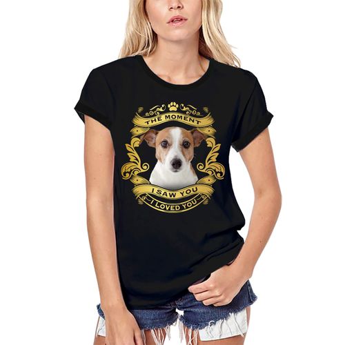 Femme Tee-Shirt Bio Chien Jack Russell - Moment Où Je T'ai Vu Je T'ai Aimé Chiot - Jack Russell Dog - Moment I Saw You I Loved You Puppy - T-Shirt Graphique Éco-Responsable Vintage Cadeau Nouveauté