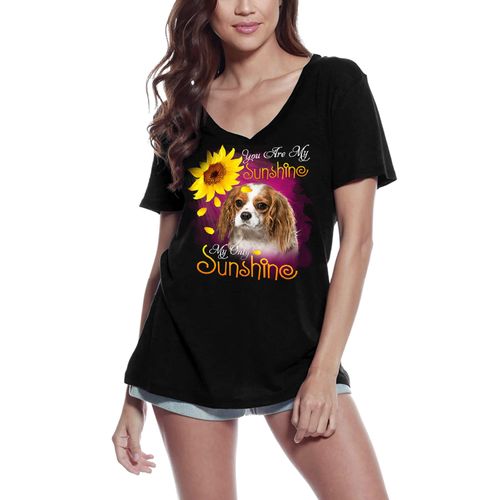 Femme Tee-Shirt Col V Mon Seul Rayon De Soleil - Épagneul Cavalier King Charles - My Only Sunshine - Cavalier King Charles Spaniel - T-Shirt Graphique Éco-Responsable Vintage Cadeau Nouveauté