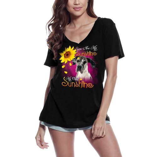 Femme Tee-Shirt Col V Mon Seul Rayon De Soleil - Dogue Allemand - My Only Sunshine - Great Dane - T-Shirt Graphique Éco-Responsable Vintage Cadeau Nouveauté