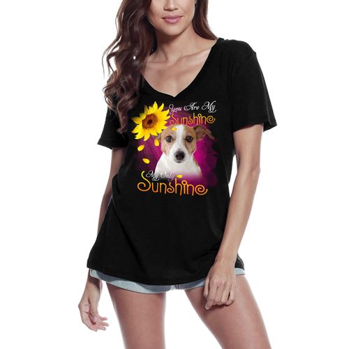Femme Tee-Shirt Col V Mon Seul Rayon De Soleil - Jack Russell Terrier - My Only Sunshine - Jack Russell Terrier - T-Shirt Graphique Éco-Responsable Vintage Cadeau Nouveauté
