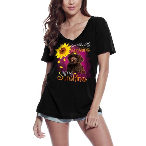 Femme Tee-Shirt Col V Mon Seul Rayon De Soleil - Caniche - My Only Sunshine - Poodle - T-Shirt Graphique Éco-Responsable Vintage Cadeau Nouveauté
