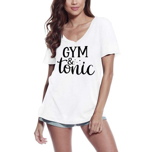 Femme Tee-Shirt Col V Gym Et Tonique - Gym And Tonic - T-Shirt Graphique Éco-Responsable Vintage Cadeau Nouveauté