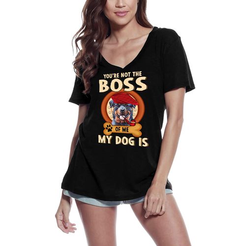 Femme Tee-Shirt Col V Rottweiler Mignon Amoureux Des Chiens - Rottweiler Cute Dog Lover - T-Shirt Graphique Éco-Responsable Vintage Cadeau Nouveauté