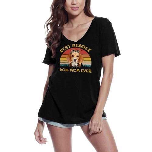 Femme Tee-Shirt Col V Meilleure Maman De Chien Beagle Jamais Rétro - Best Beagle Dog Mom Ever Retro - T-Shirt Graphique Éco-Responsable Vintage Cadeau Nouveauté