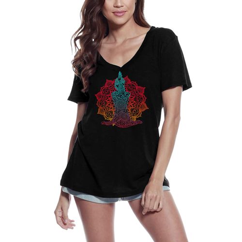 Femme Tee-Shirt Col V Boho Namaste - Méditation Spirituelle - Boho Namaste - Spiritual Meditation - T-Shirt Graphique Éco-Responsable Vintage Cadeau Nouveauté