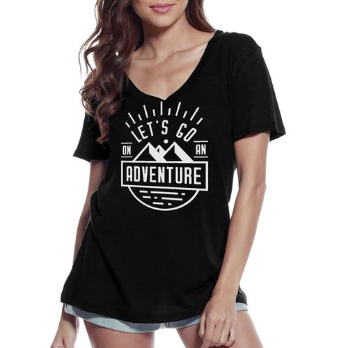 Femme Tee-Shirt Col V Aller À L'aventure - Go To Adventure - T-Shirt Graphique Éco-Responsable Vintage Cadeau Nouveauté