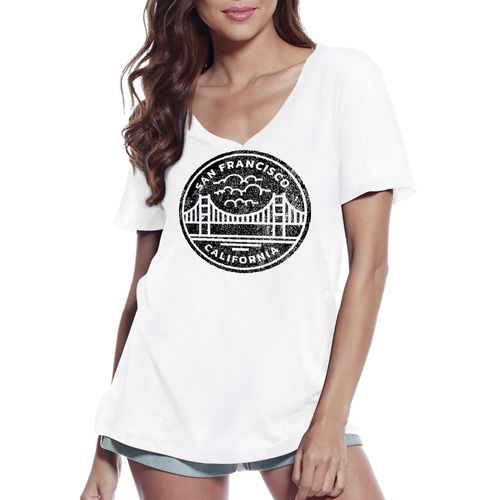 Femme Tee-Shirt Col V Pont De San Francisco T-Shirt Graphique Éco-Responsable Vintage Cadeau Nouveauté