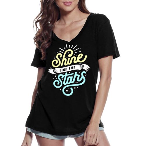 Femme Tee-Shirt Col V Sombre Comme Les Étoiles - Dark Like Stars - T-Shirt Graphique Éco-Responsable Vintage Cadeau Nouveauté