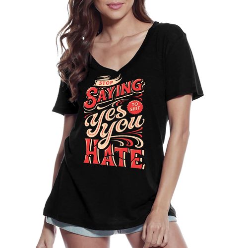 Femme Tee-Shirt Col V Dire Oui Aux Conseils Que Vous Détestez - Saying Yes To Tips You Hate - T-Shirt Graphique Éco-Responsable Vintage Cadeau Nouveauté