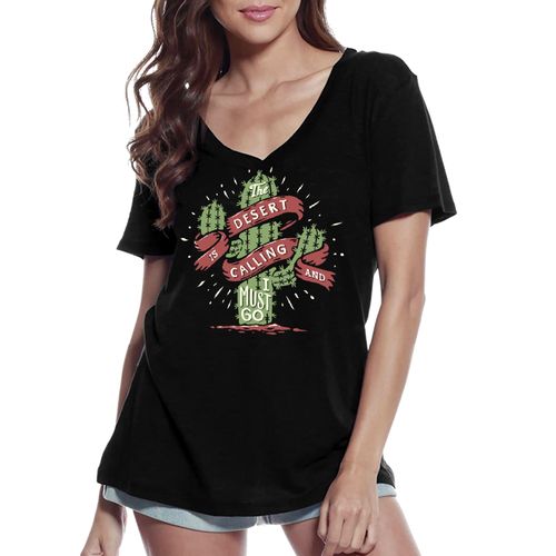Femme Tee-Shirt Col V Le Désert M'appelle Et Je Dois Y Aller - Le Desert Calls Me And I Have To Go - T-Shirt Graphique Éco-Responsable Vintage Cadeau Nouveauté