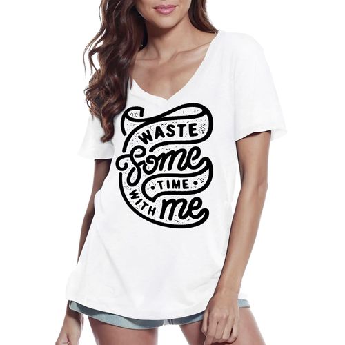 Femme Tee-Shirt Col V Perdre Du Temps Avec Moi - Losing Time With Me - T-Shirt Graphique Éco-Responsable Vintage Cadeau Nouveauté