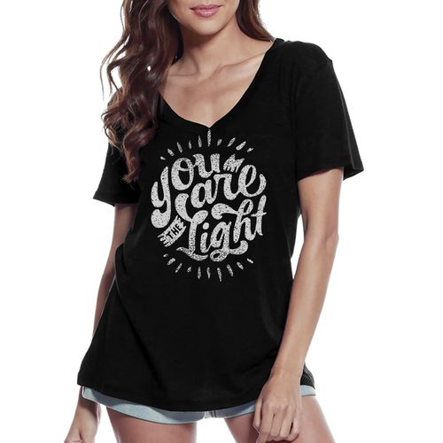 Femme Tee-Shirt Col V Vous Êtes La Lumière - You Are Light - T-Shirt Graphique Éco-Responsable Vintage Cadeau Nouveauté