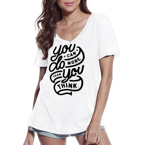 Femme Tee-Shirt Col V Vous Pouvez Faire Plus Que Vous Ne Le Pensez - You Can Do More Than You Think It - T-Shirt Graphique Éco-Responsable Vintage Cadeau Nouveauté