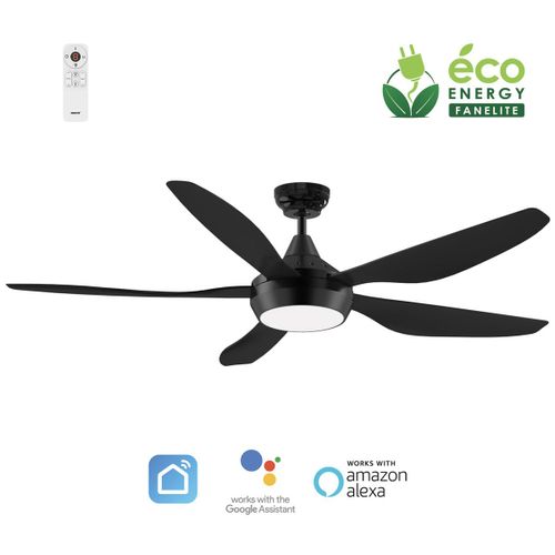 Fanelite - Ventilateur de plafond 137 cm noir MAUPITI - Moteur DC 35W - Lumière LED 20W dimmable 3 couleurs - Wifi - Contrôles vocaux - Silencieux