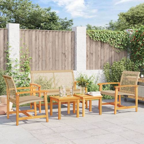 Vidaxl Salon De Jardin 5 Pcs Beige Résine Tressée Et Bois D'acacia