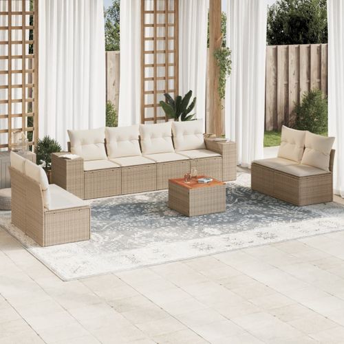 Vidaxl Salon De Jardin Avec Coussins 9 Pcs Beige Résine Tressée