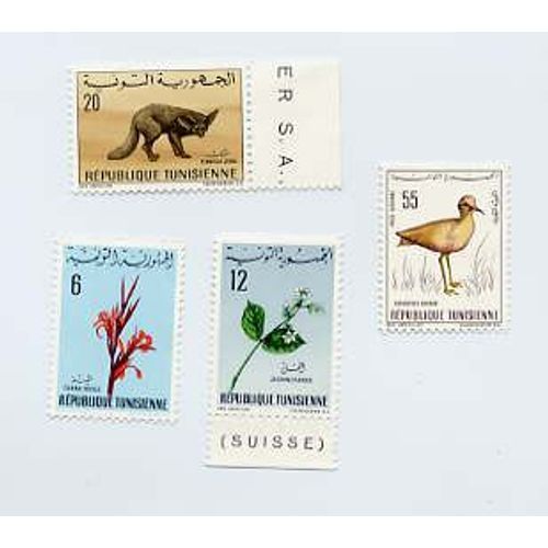 Tunisie - 4 Timbres Neufs - Fleurs Et Animaux