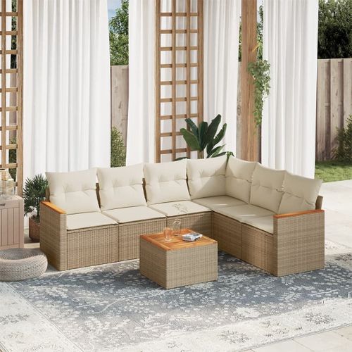 Vidaxl Salon De Jardin Avec Coussins 7 Pcs Beige Résine Tressée