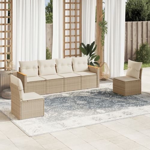 Vidaxl Salon De Jardin Avec Coussins 6 Pcs Beige Résine Tressée
