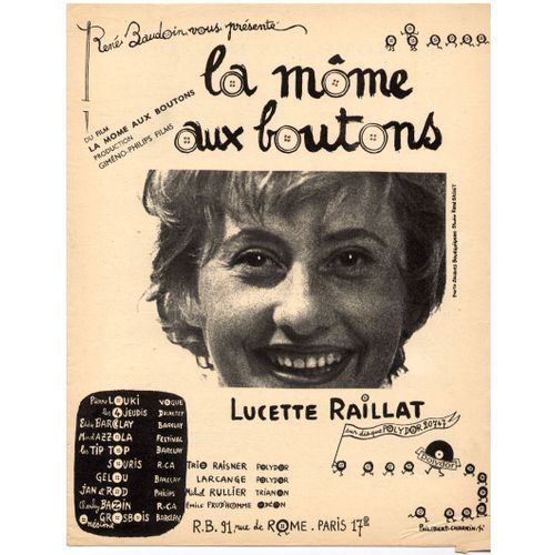 La Môme Aux Boutons (Chanson Du Film "La Môme Aux Boutons") / Partition Originale 1955 (Piano Et Chant) / Lucette Raillat